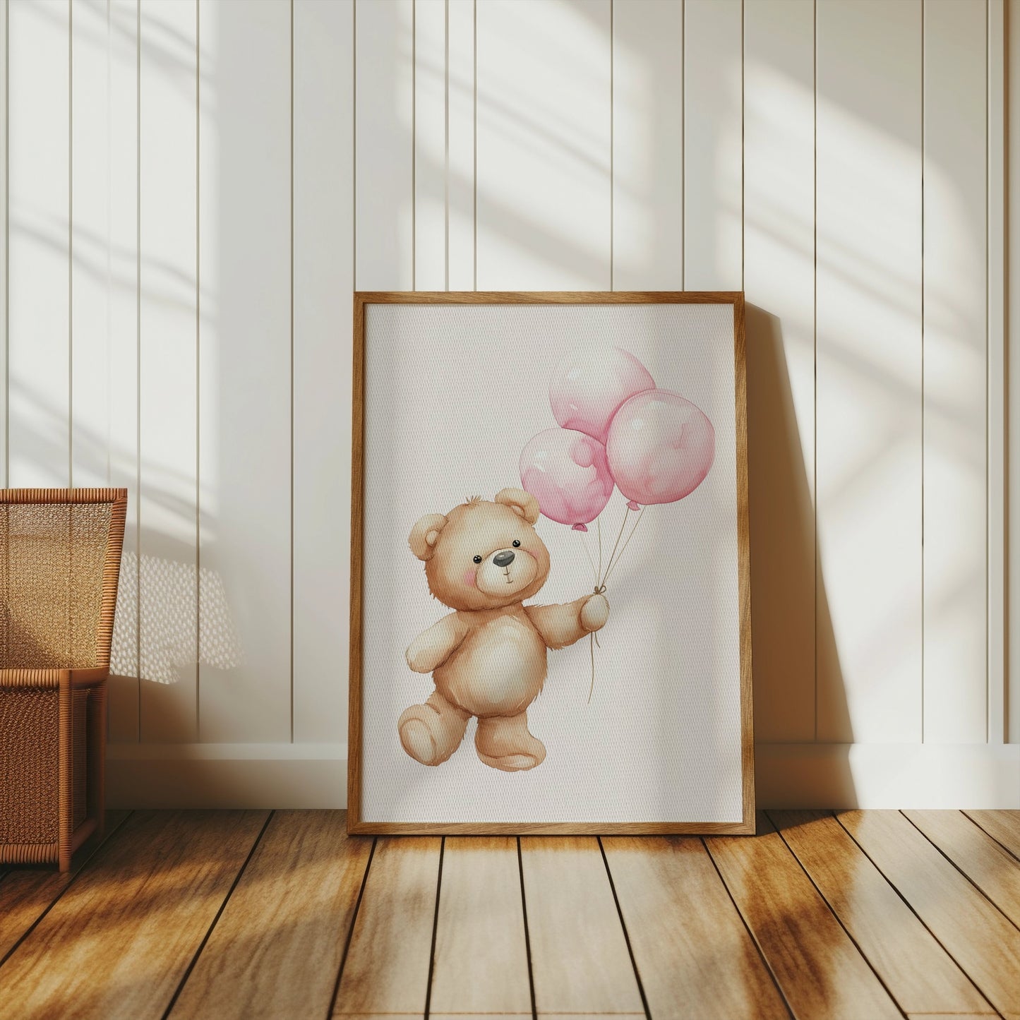 Premium Poster of Cute Bear Holding Pink Balloons Art Posters