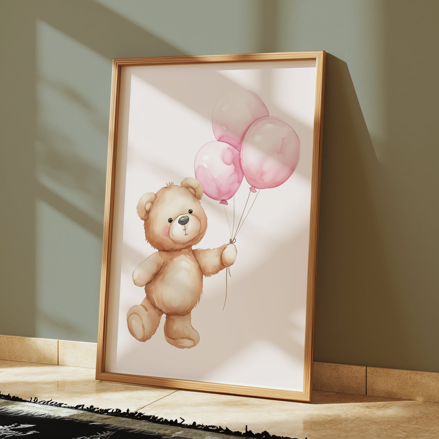 Premium Poster of Cute Bear Holding Pink Balloons Art Posters