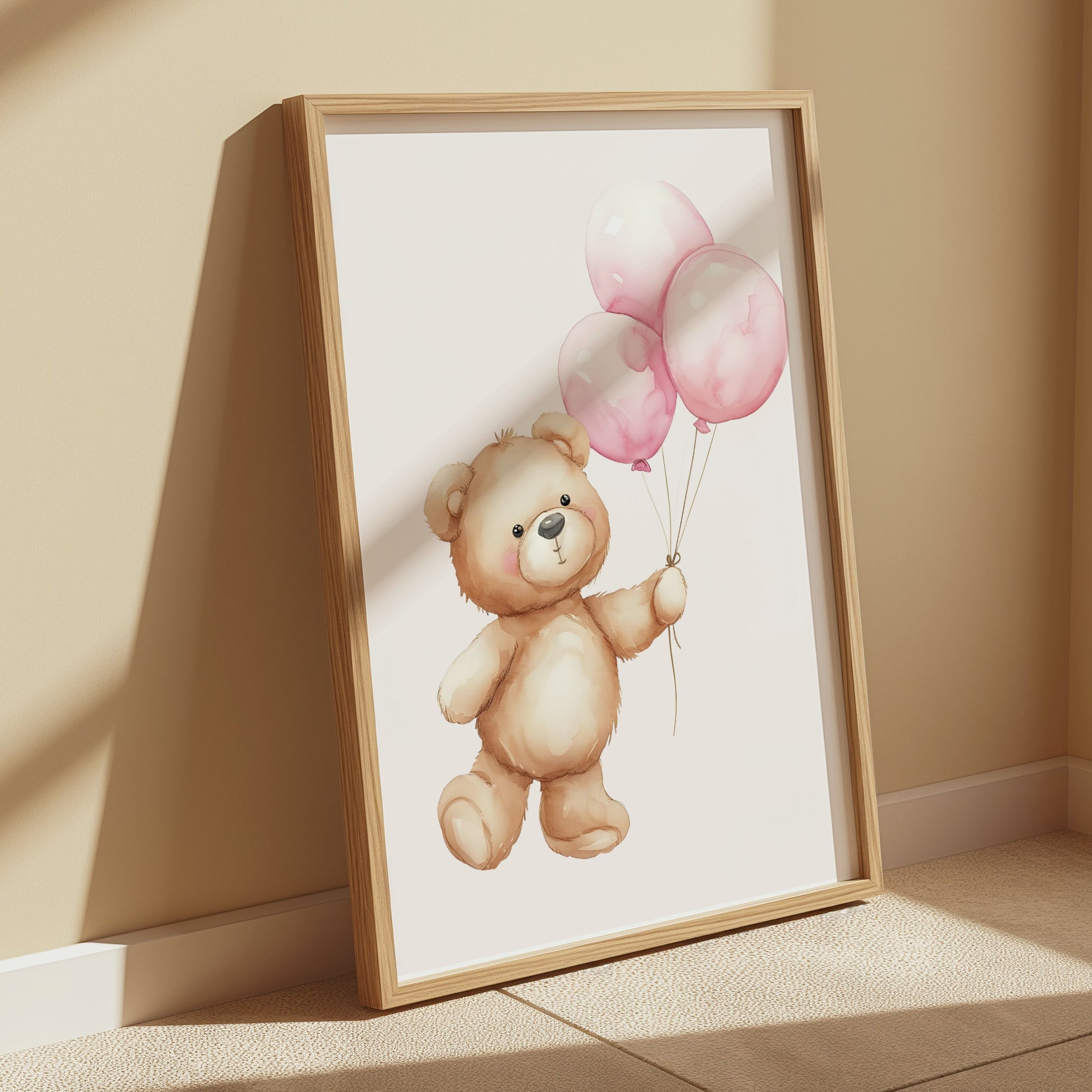 Premium Poster of Cute Bear Holding Pink Balloons Art Posters