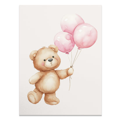 Premium Poster of Cute Bear Holding Pink Balloons Art Posters