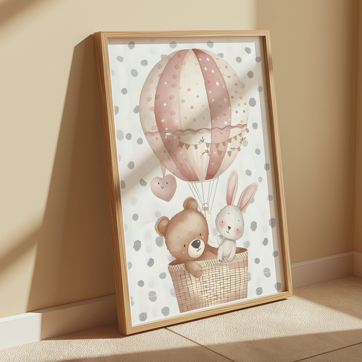 Premium Poster of Cute Bear and Rabbit in Hot Air Balloon Art Posters