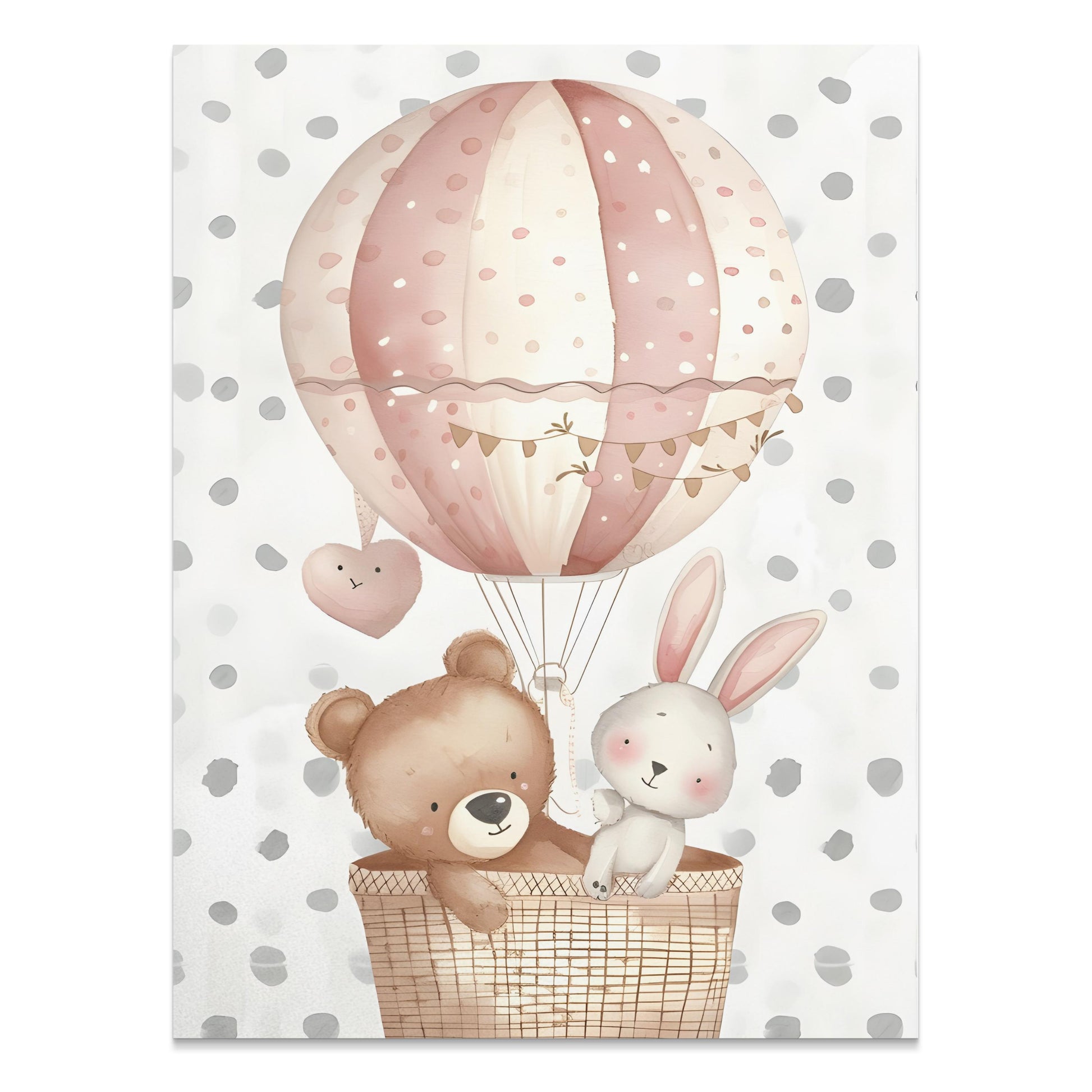 Premium Poster of Cute Bear and Rabbit in Hot Air Balloon Art Posters