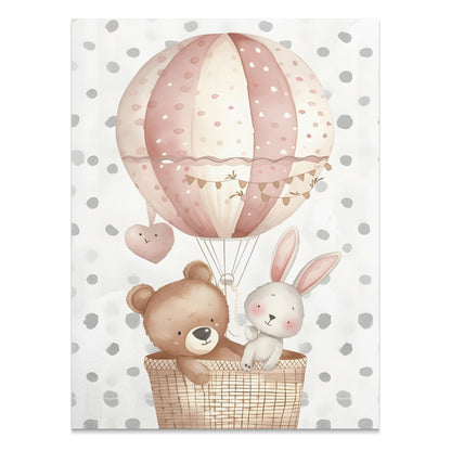 Premium Poster of Cute Bear and Rabbit in Hot Air Balloon Art Posters
