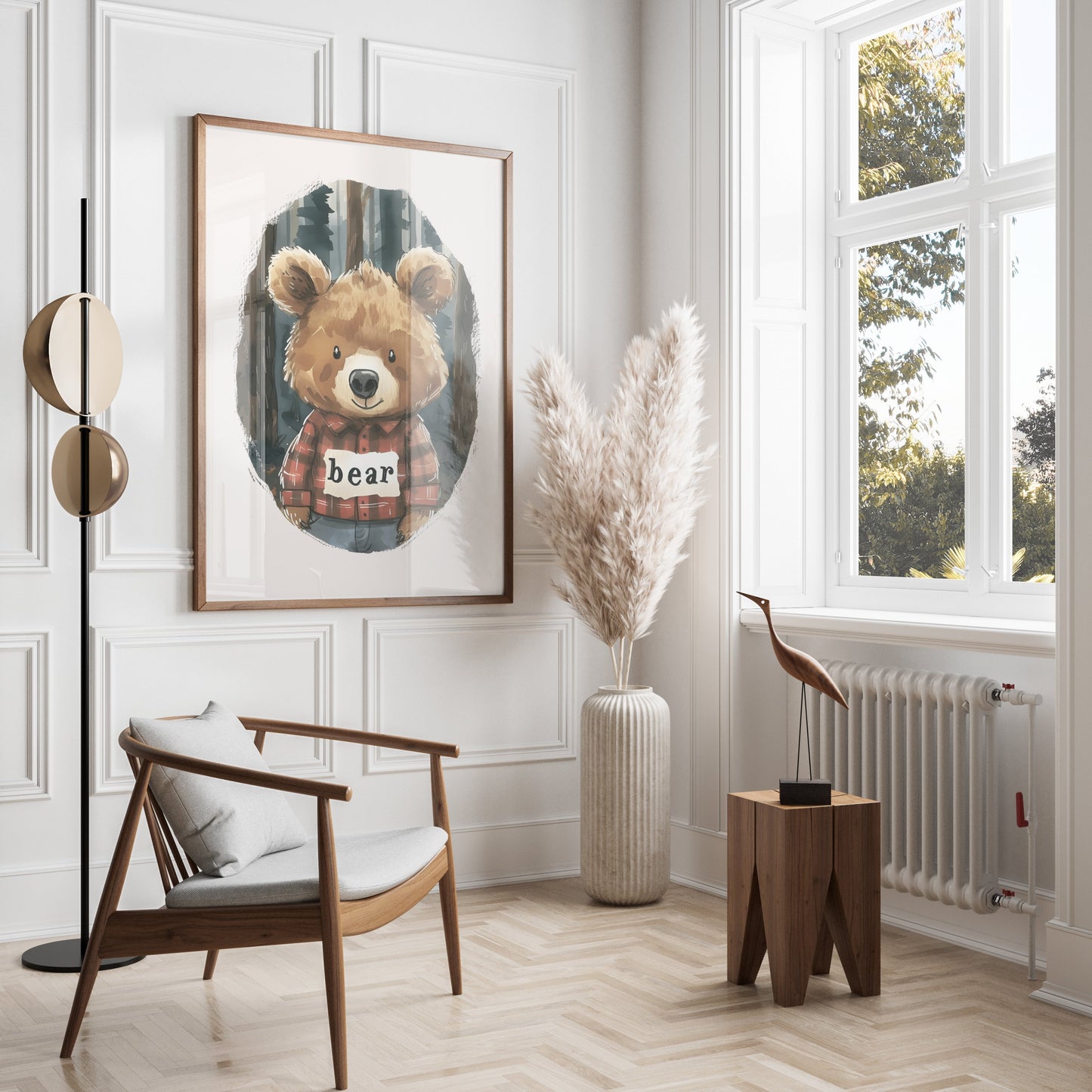 Premium Poster of Cute Bear in Plaid Shirt in Forest Illustration Posters