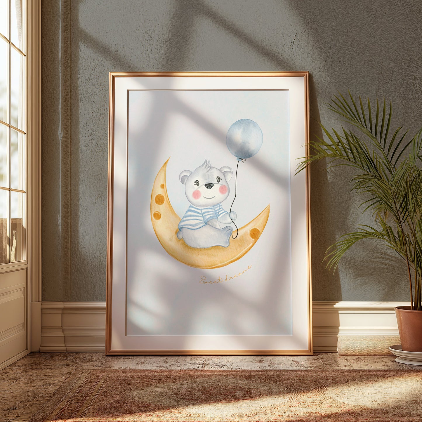 Premium Poster of Cute Bear on Moon Sweet Dreams Balloons Posters