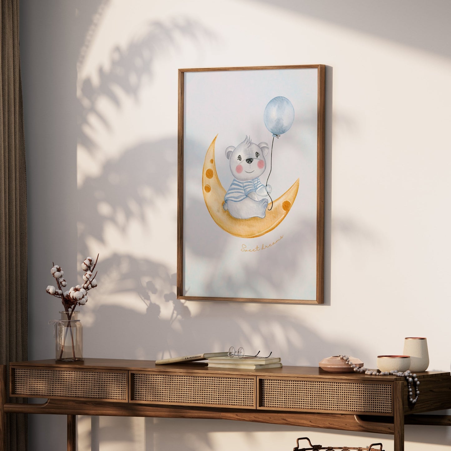 Premium Poster of Cute Bear on Moon Sweet Dreams Balloons Posters