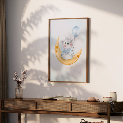 Premium Poster of Cute Bear on Moon Sweet Dreams Balloons Posters