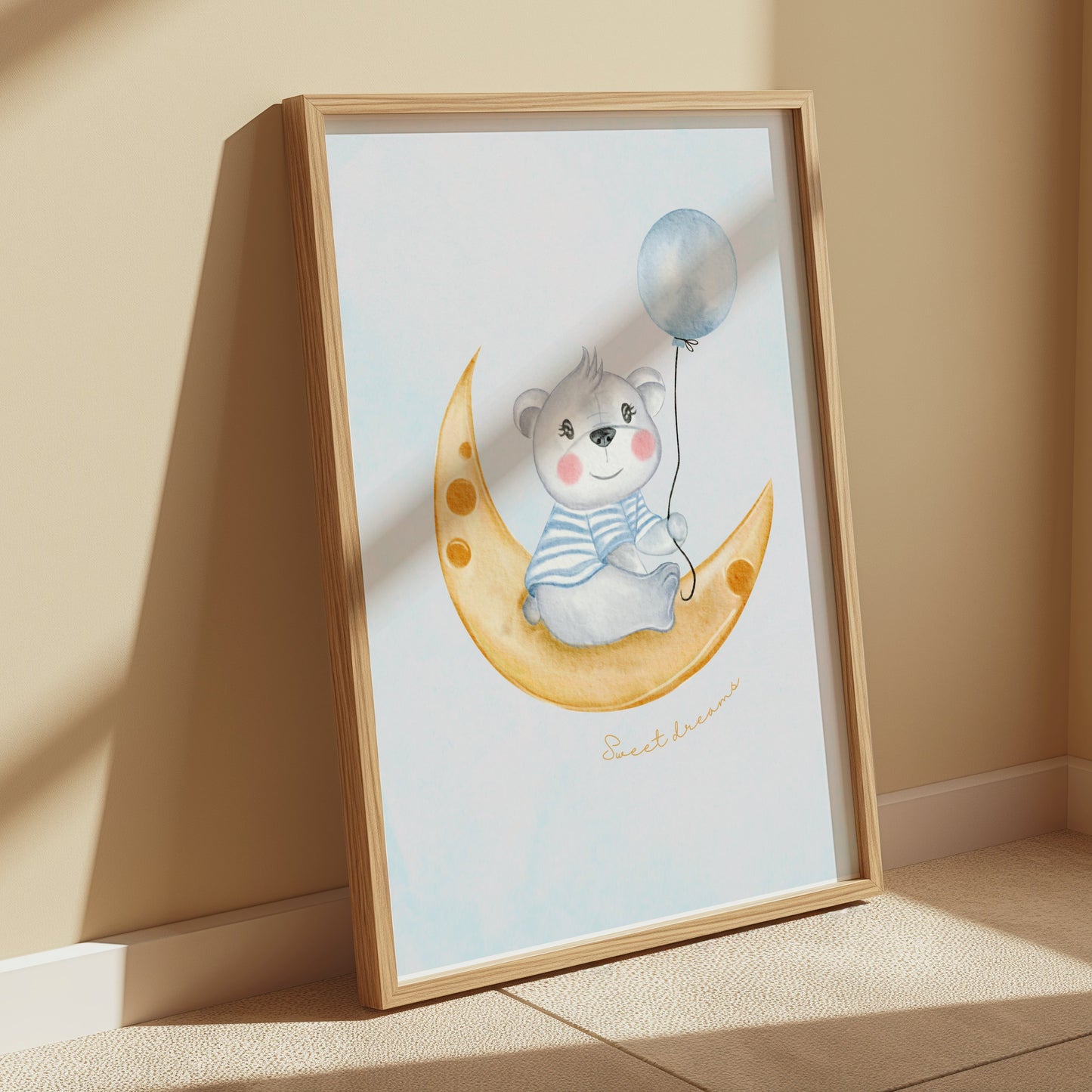 Premium Poster of Cute Bear on Moon Sweet Dreams Balloons Posters