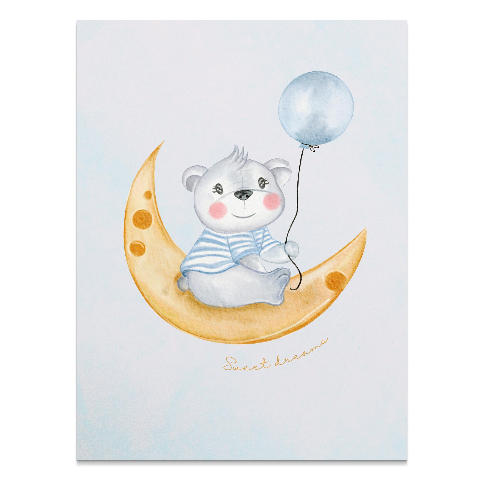 Premium Poster of Cute Bear on Moon Sweet Dreams Balloons Posters