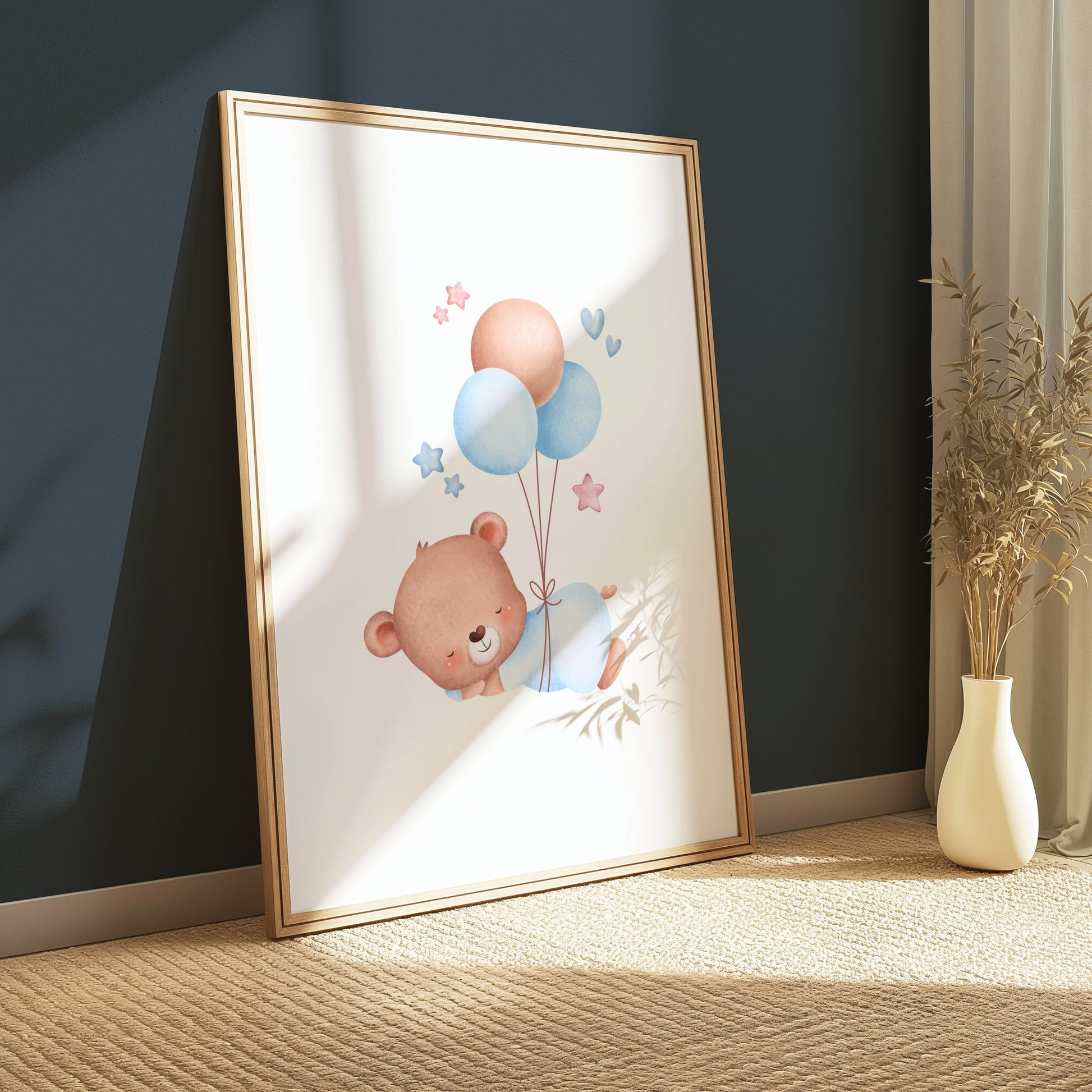 Premium Poster of Cute Bear with Balloons and Stars Nursery Posters