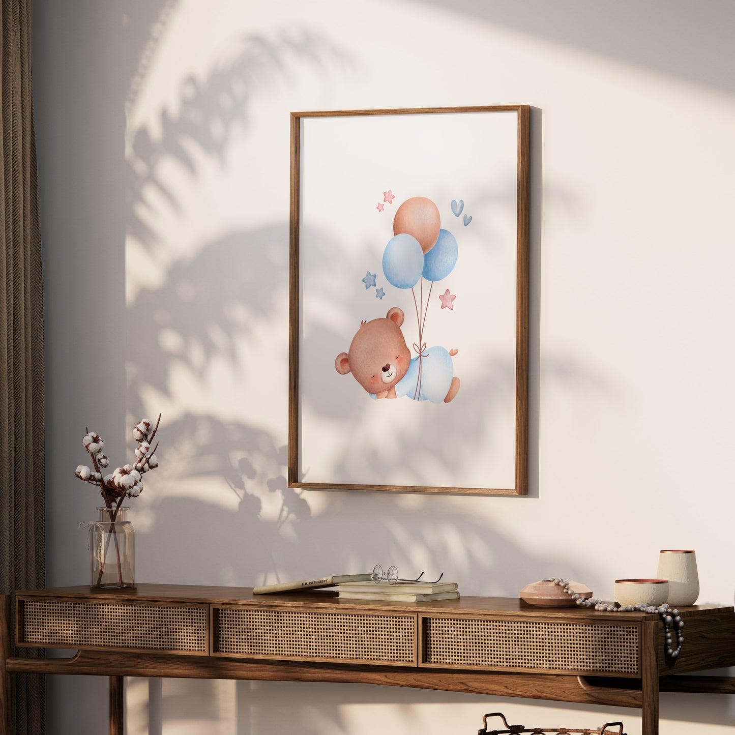 Premium Poster of Cute Bear with Balloons and Stars Nursery Posters