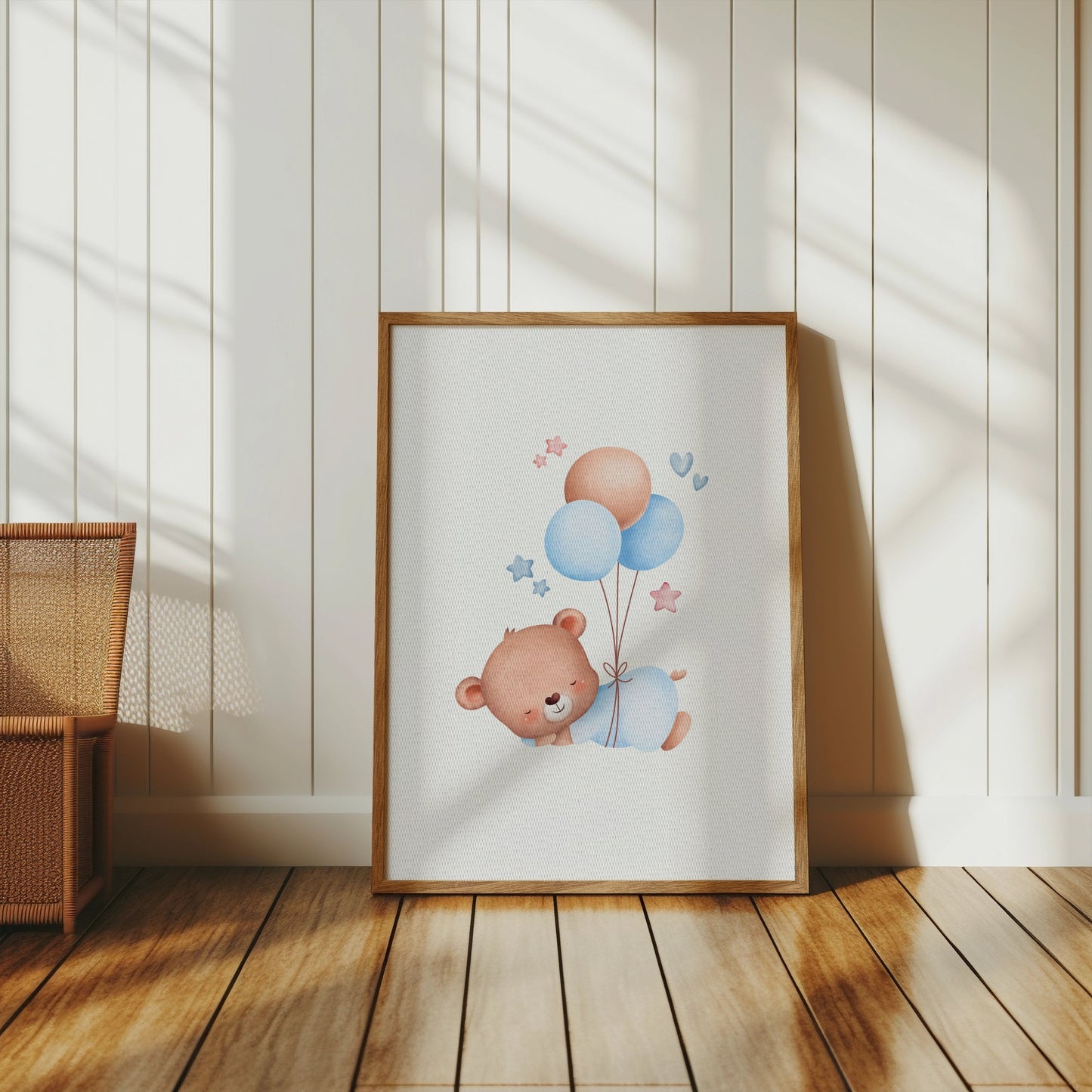 Premium Poster of Cute Bear with Balloons and Stars Nursery Posters