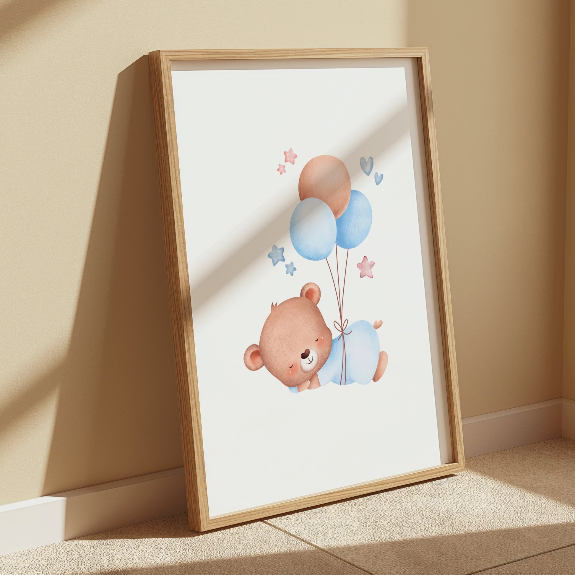 Premium Poster of Cute Bear with Balloons and Stars Nursery Posters