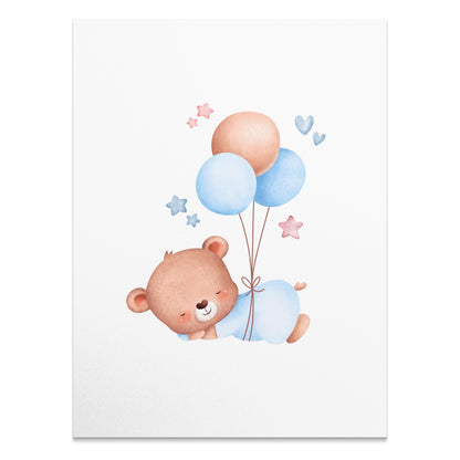 Premium Poster of Cute Bear with Balloons and Stars Nursery Posters
