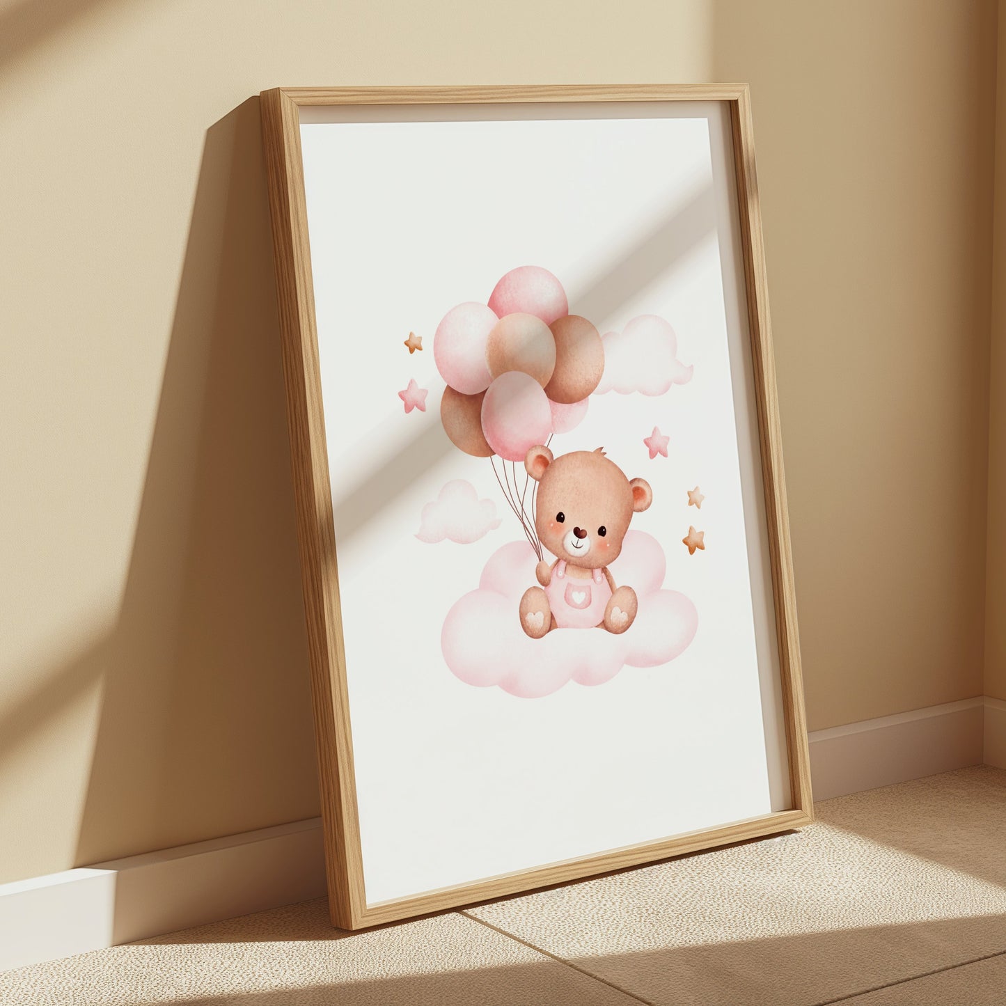 Premium Poster of Cute Bear with Balloons on Clouds Nursery Art Posters