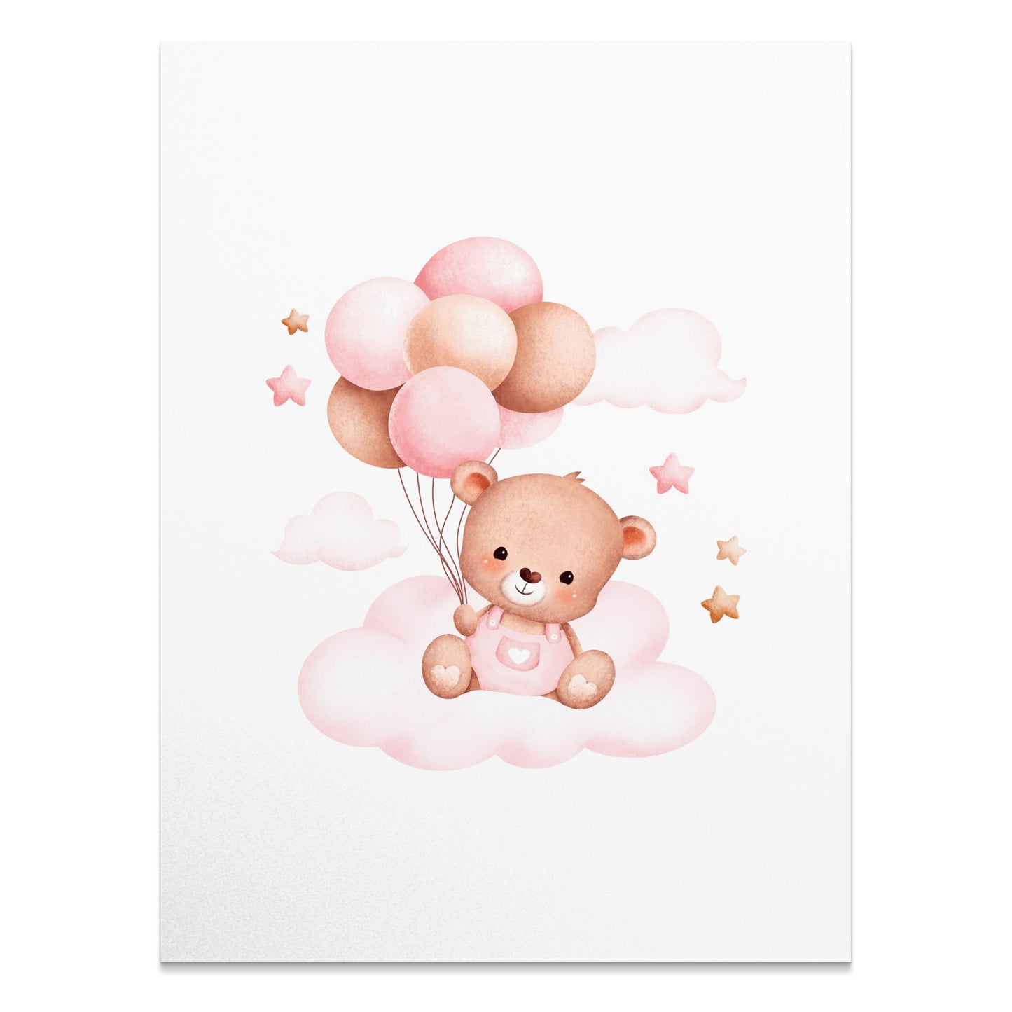 Premium Poster of Cute Bear with Balloons on Clouds Nursery Art Posters