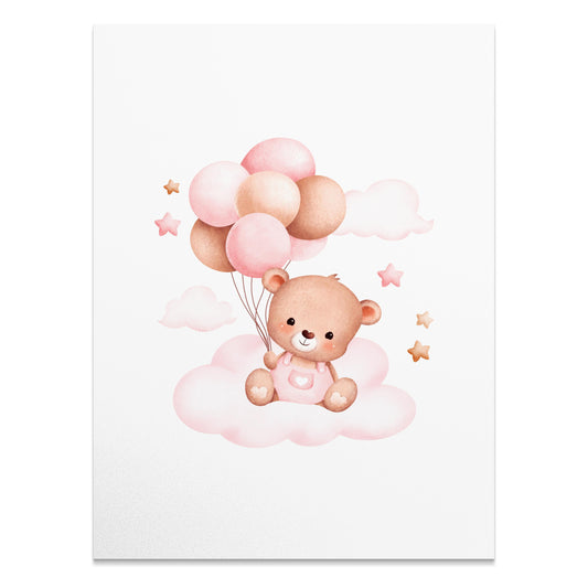 Premium Poster of Cute Bear with Balloons on Clouds Nursery Art Posters
