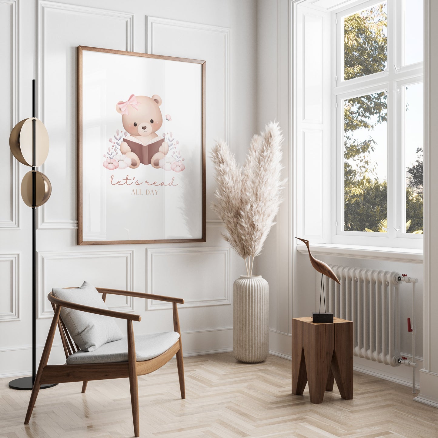 Premium Poster of Cute Bear with Book Quote Let's Read All Day Posters