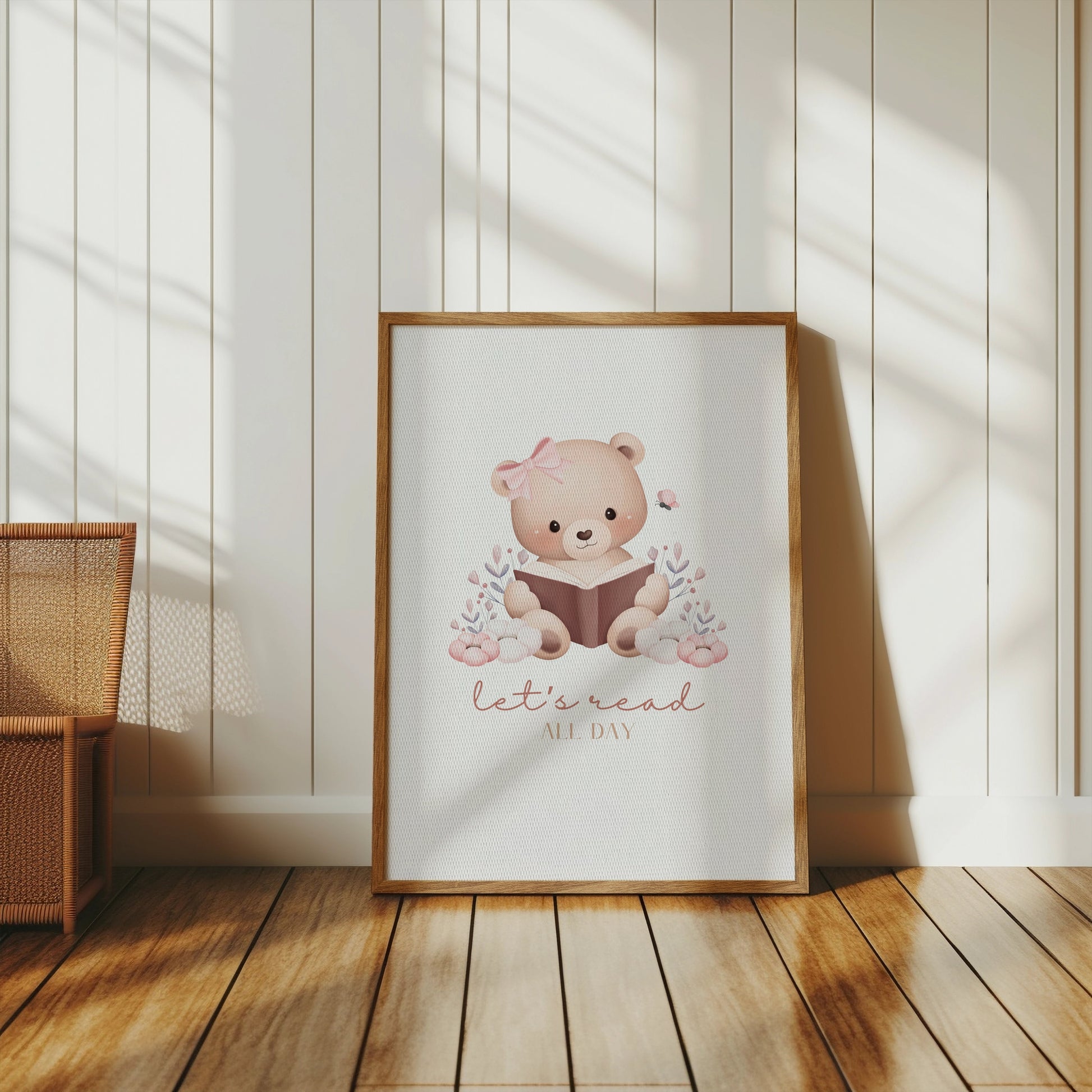 Premium Poster of Cute Bear with Book Quote Let's Read All Day Posters