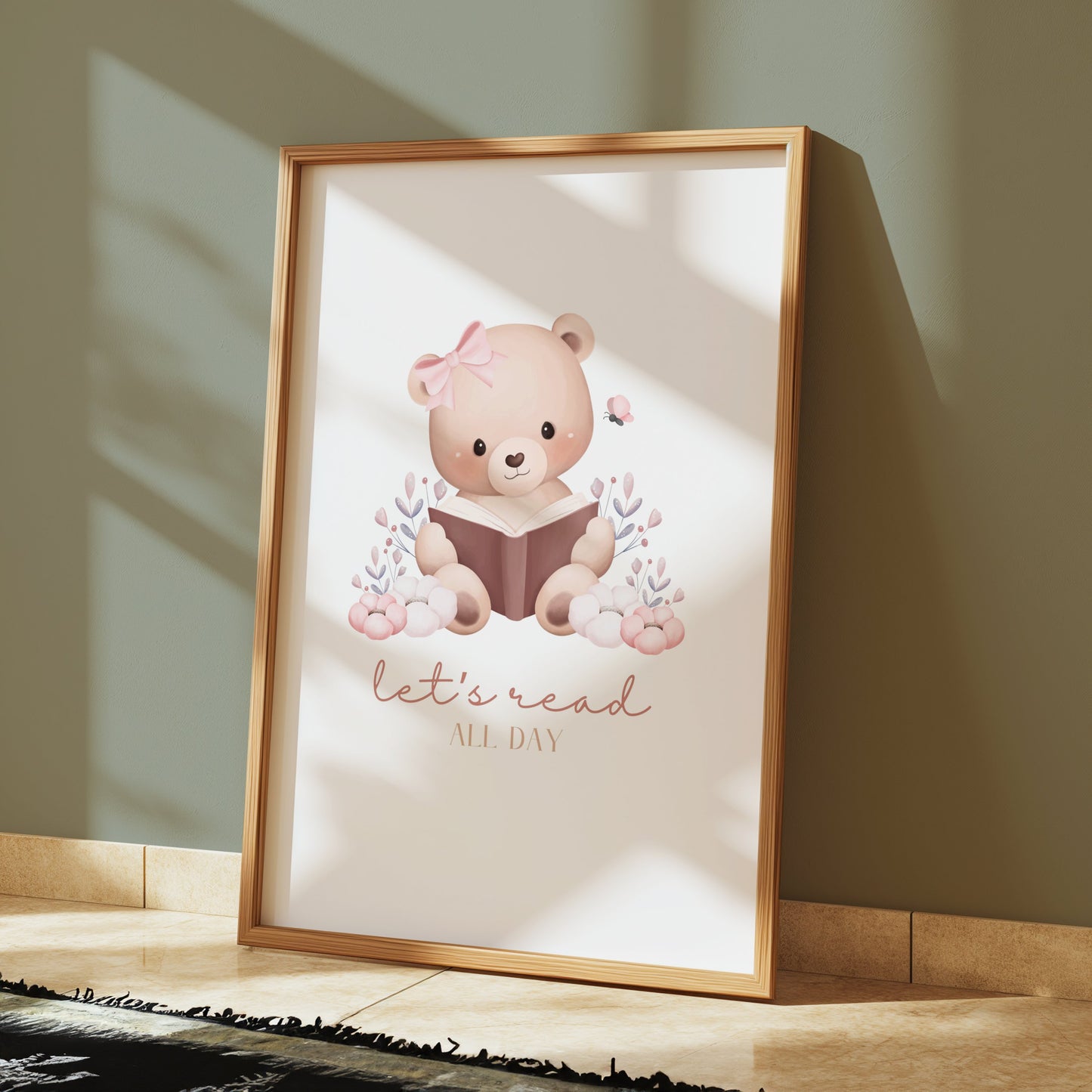Premium Poster of Cute Bear with Book Quote Let's Read All Day Posters
