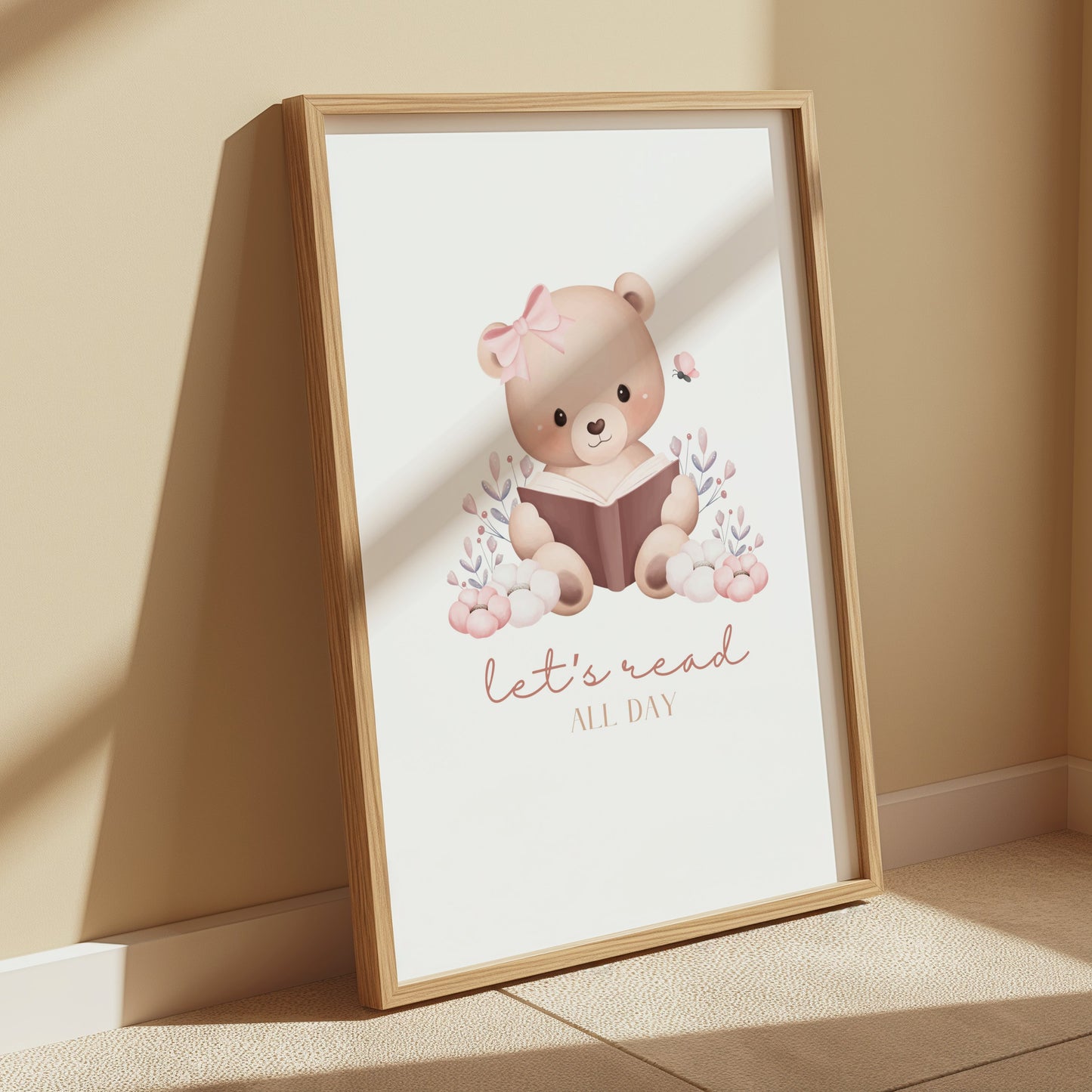 Premium Poster of Cute Bear with Book Quote Let's Read All Day Posters