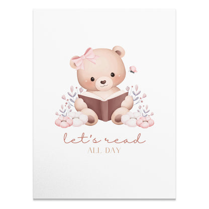 Premium Poster of Cute Bear with Book Quote Let's Read All Day Posters