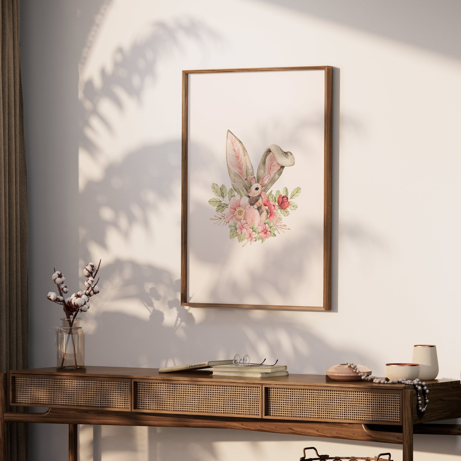 Premium Poster of Cute Bunny With Floral Accents Watercolor Art Posters