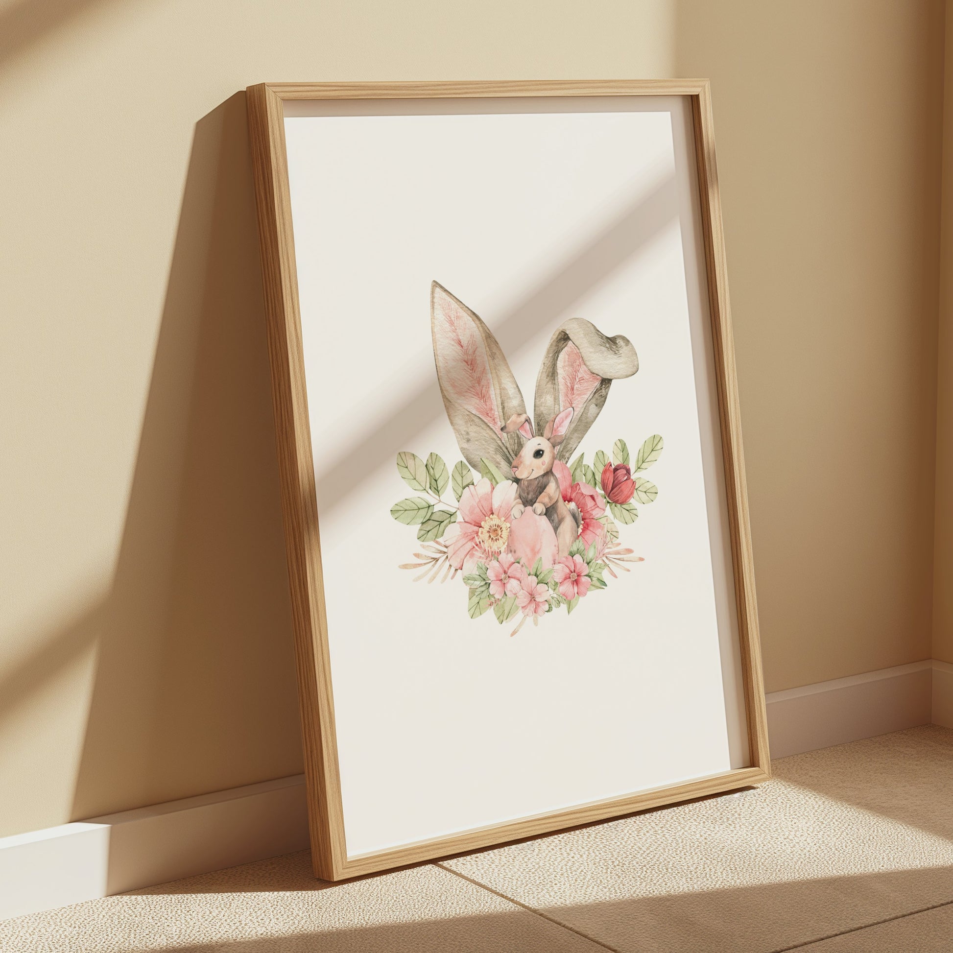 Premium Poster of Cute Bunny With Floral Accents Watercolor Art Posters