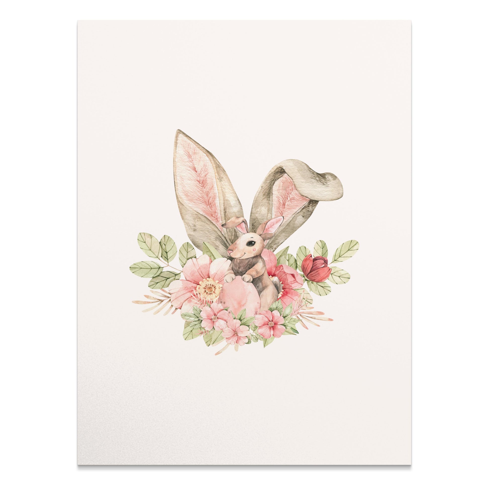 Premium Poster of Cute Bunny With Floral Accents Watercolor Art Posters