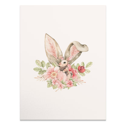 Premium Poster of Cute Bunny With Floral Accents Watercolor Art Posters