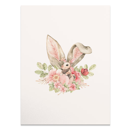 Premium Poster of Cute Bunny With Floral Accents Watercolor Art Posters