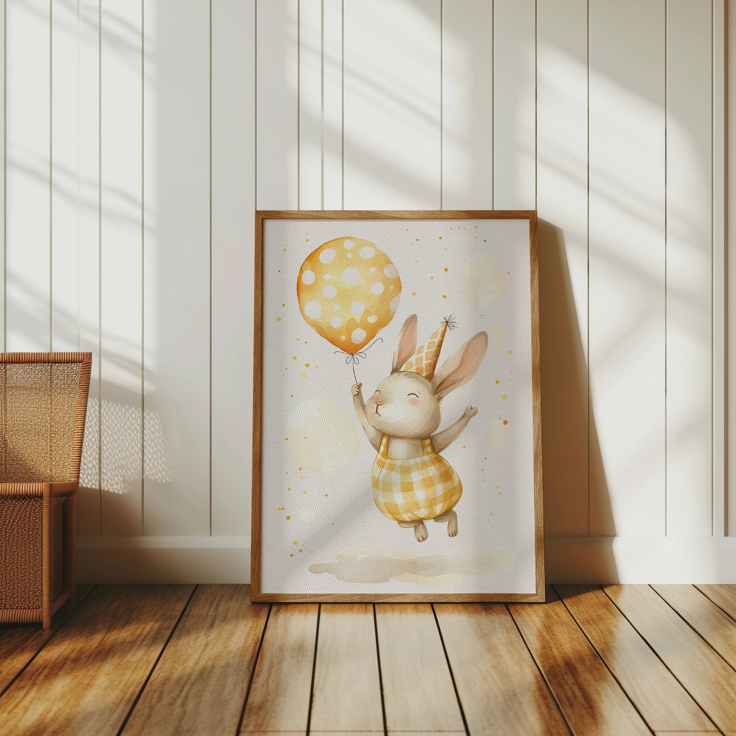 Premium Poster of Cute Bunny with Balloon and Party Hat Posters