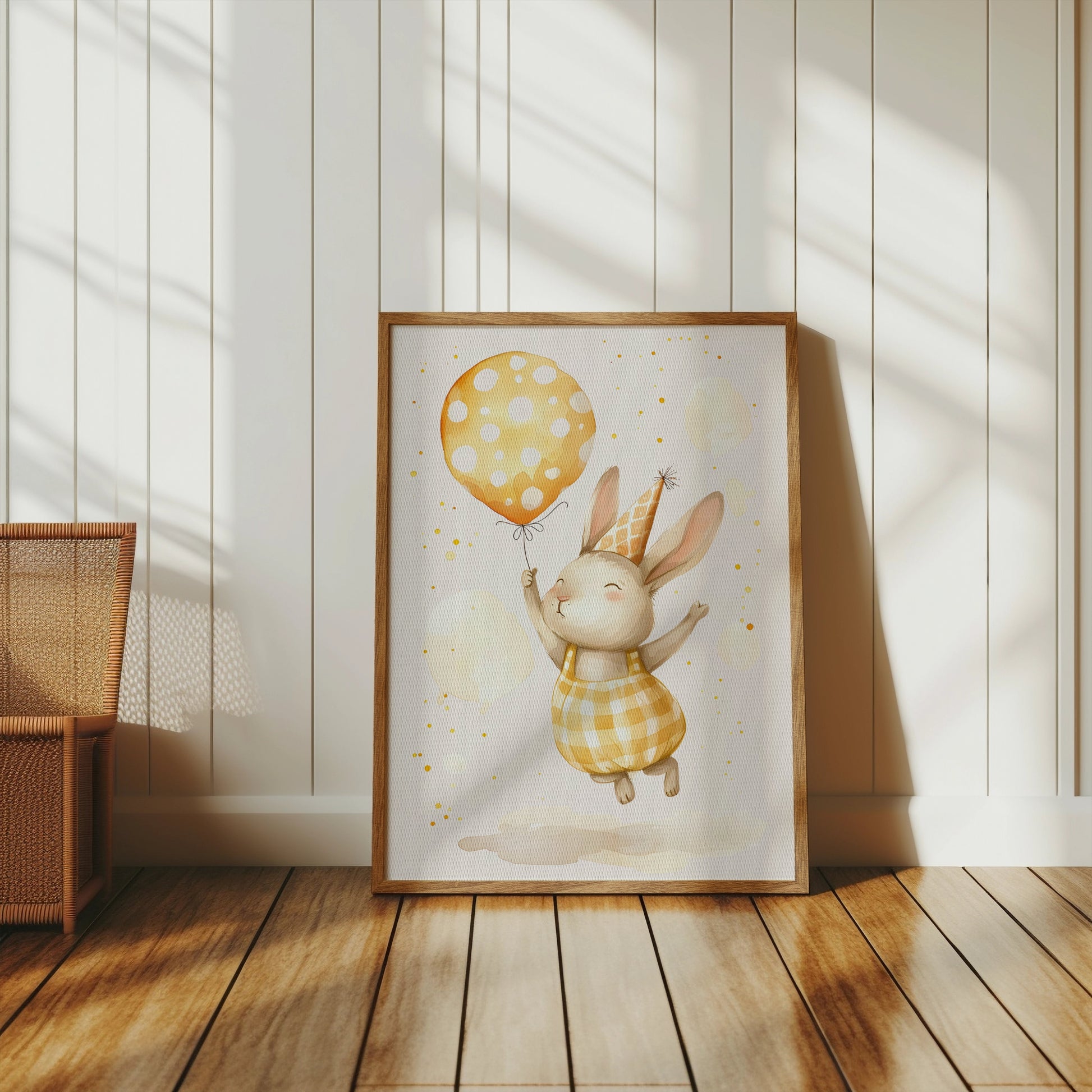 Premium Poster of Cute Bunny with Balloon and Party Hat Posters