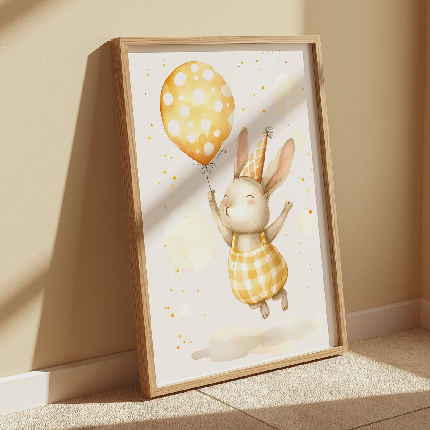 Premium Poster of Cute Bunny with Balloon and Party Hat Posters