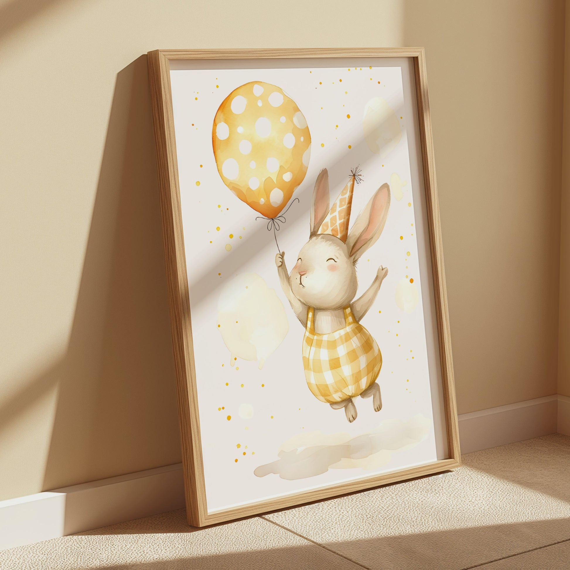Premium Poster of Cute Bunny with Balloon and Party Hat Posters