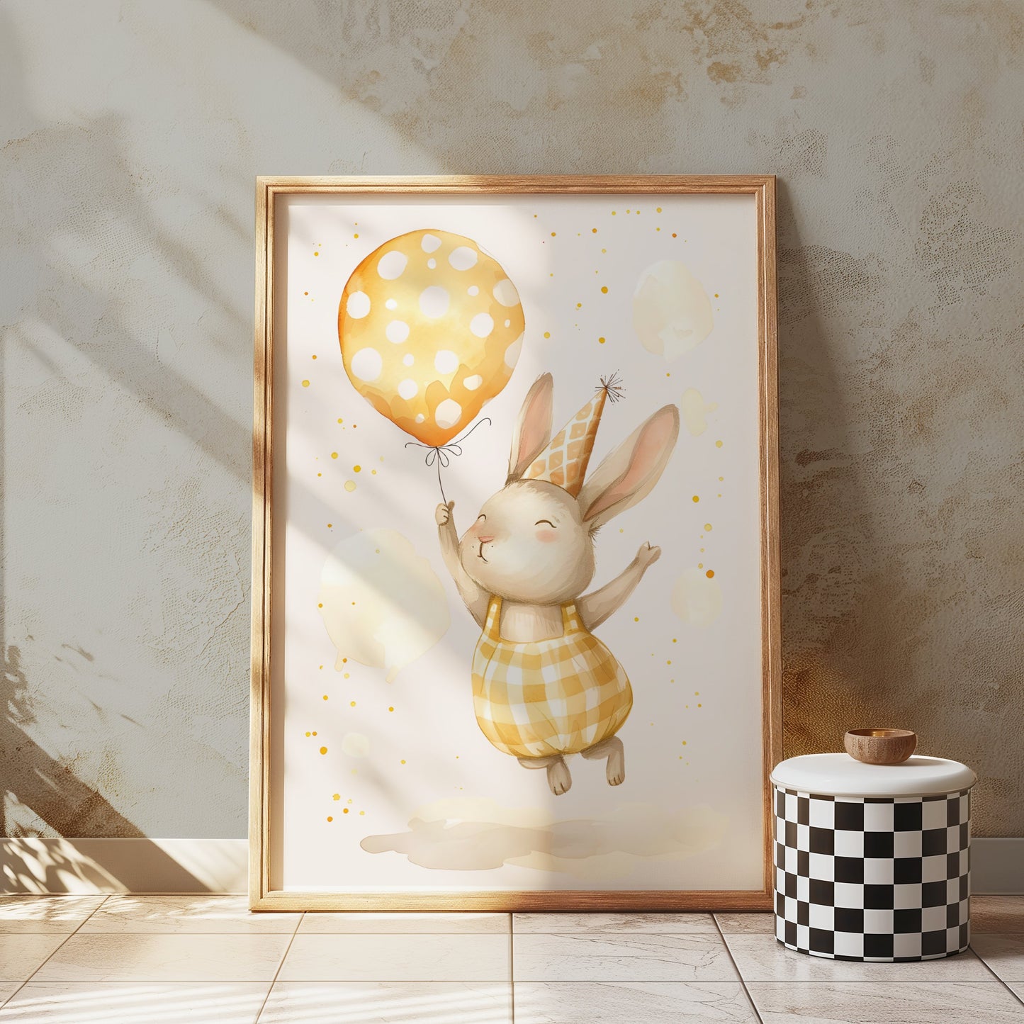 Premium Poster of Cute Bunny with Balloon and Party Hat Posters