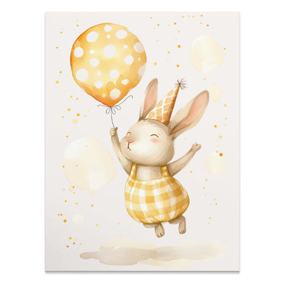 Premium Poster of Cute Bunny with Balloon and Party Hat Posters