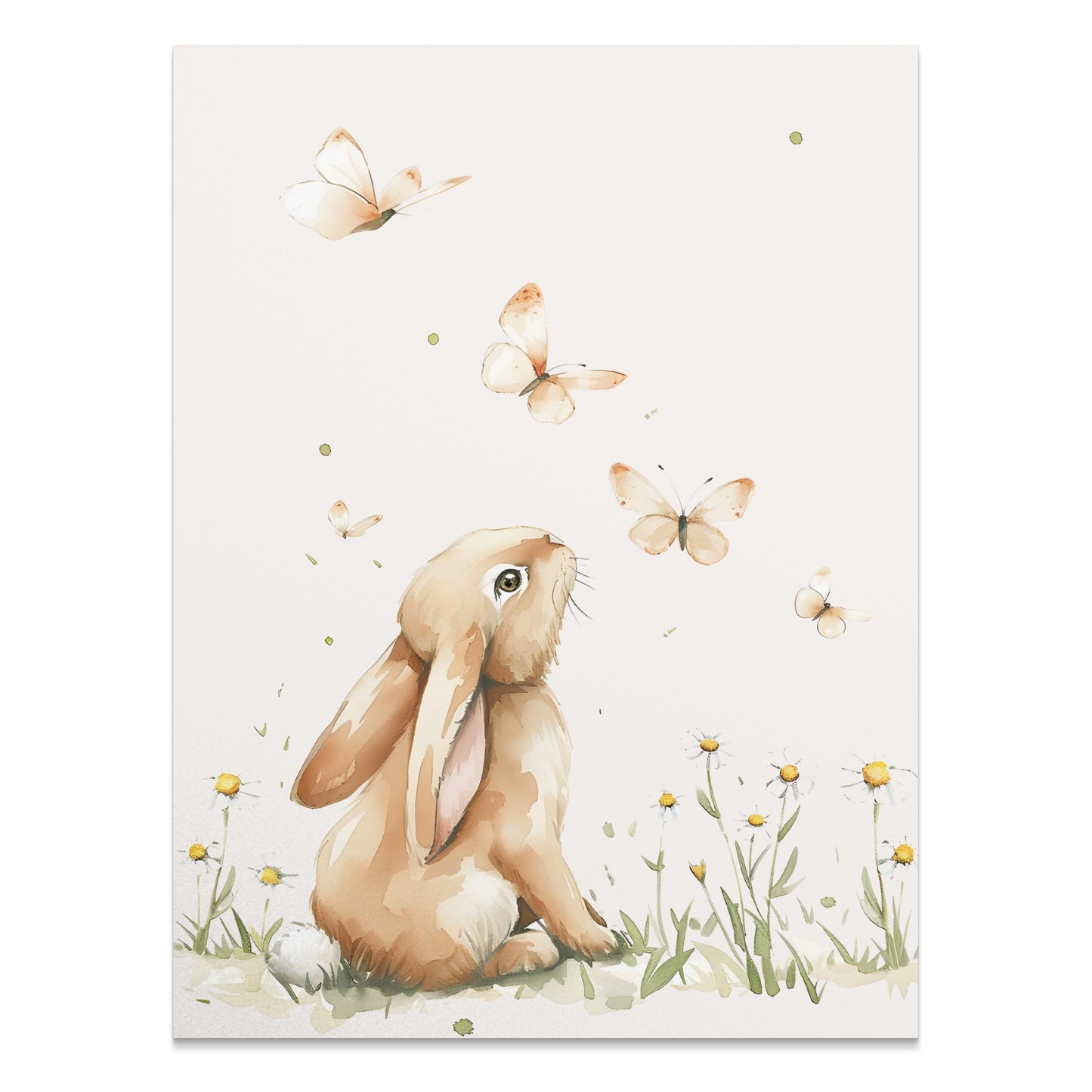 Premium Poster of Cute Bunny with Butterflies in Meadow Posters