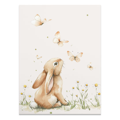Premium Poster of Cute Bunny with Butterflies in Meadow Posters