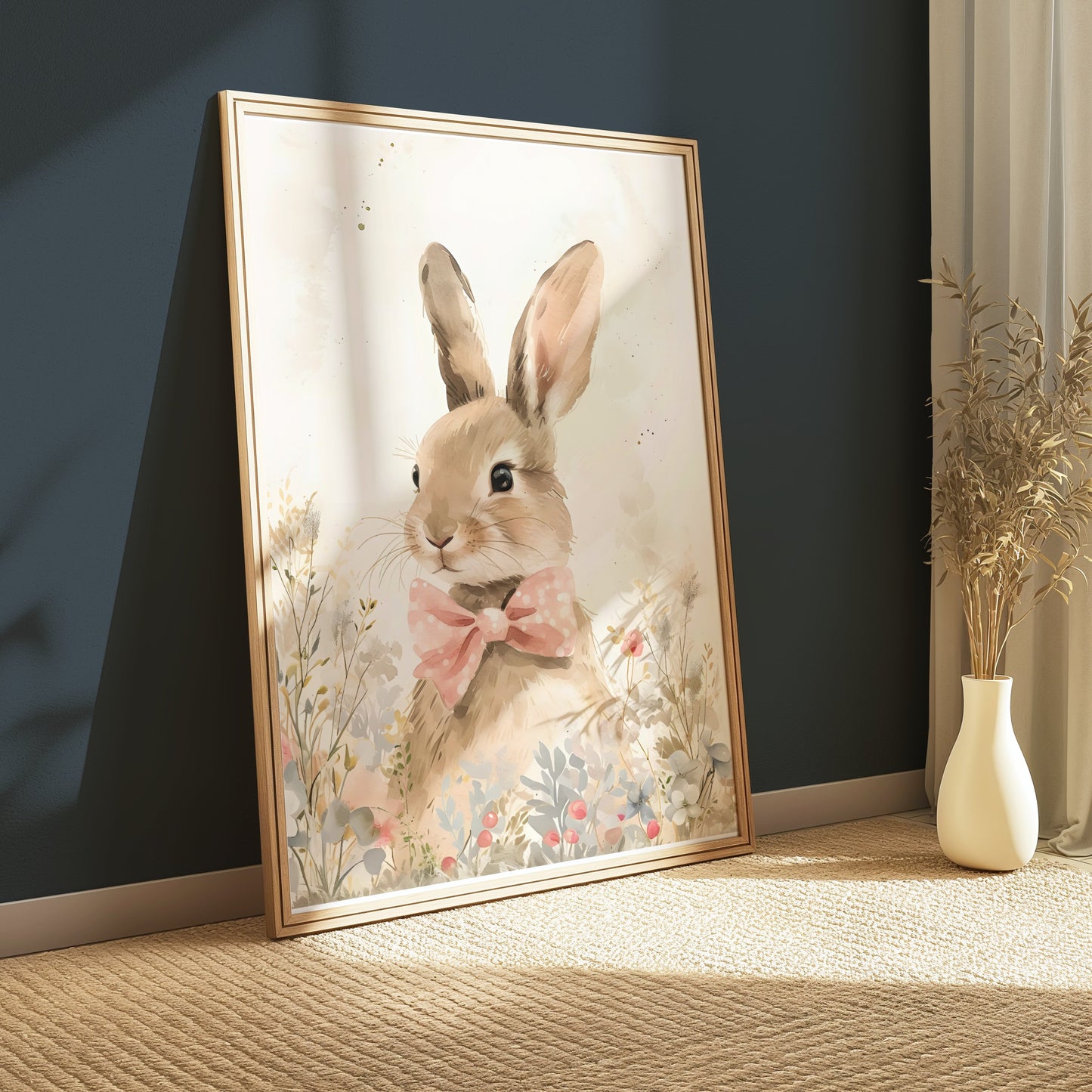 Premium Poster of Cute Bunny with Pink Bow Illustration Art Posters