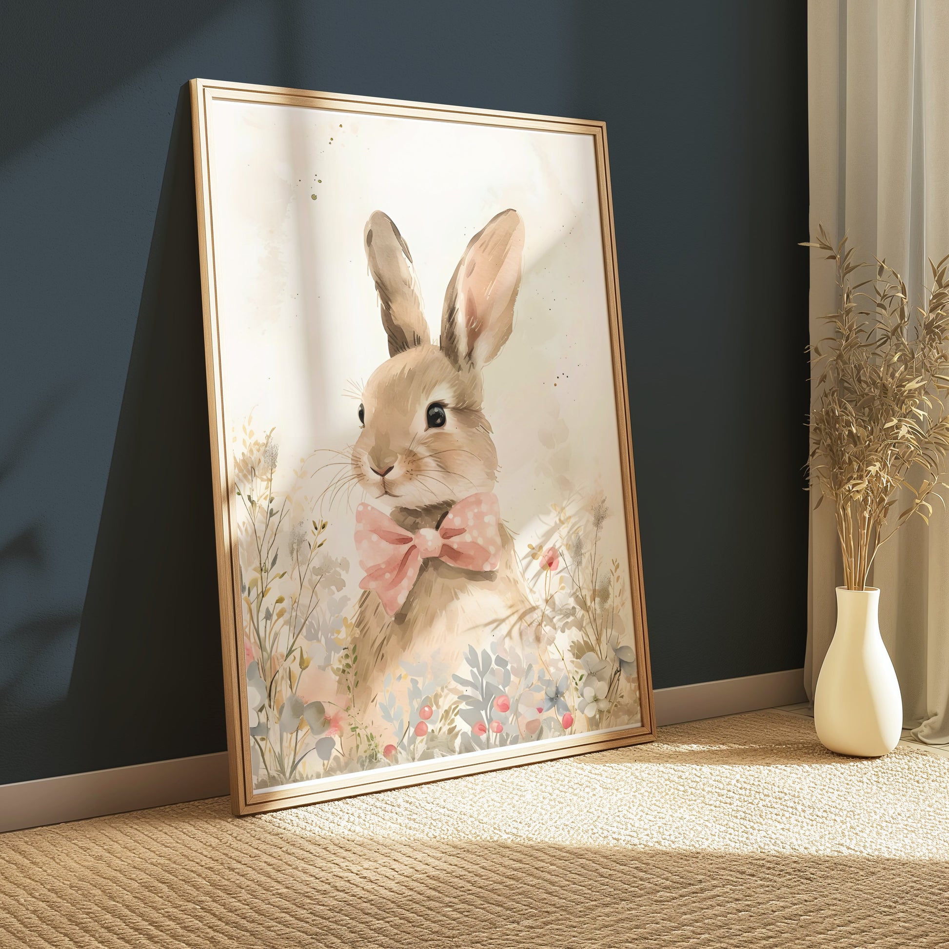 Premium Poster of Cute Bunny with Pink Bow Illustration Art Posters