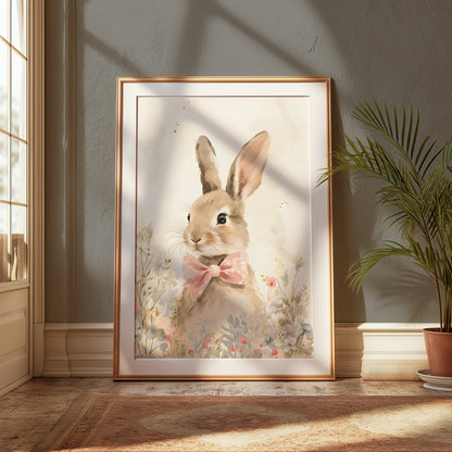 Premium Poster of Cute Bunny with Pink Bow Illustration Art Posters