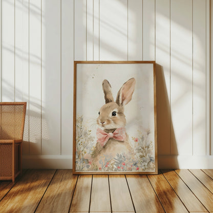 Premium Poster of Cute Bunny with Pink Bow Illustration Art Posters