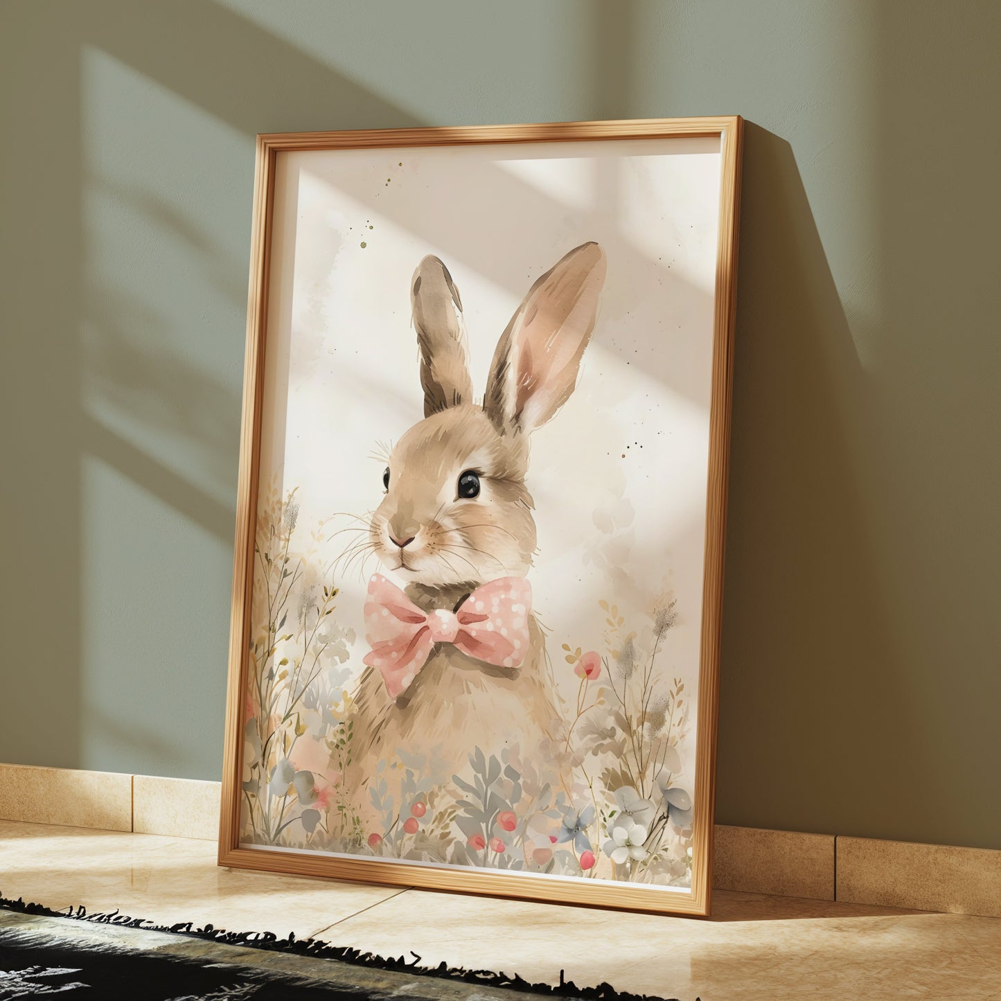 Premium Poster of Cute Bunny with Pink Bow Illustration Art Posters
