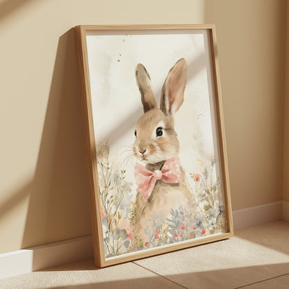 Premium Poster of Cute Bunny with Pink Bow Illustration Art Posters
