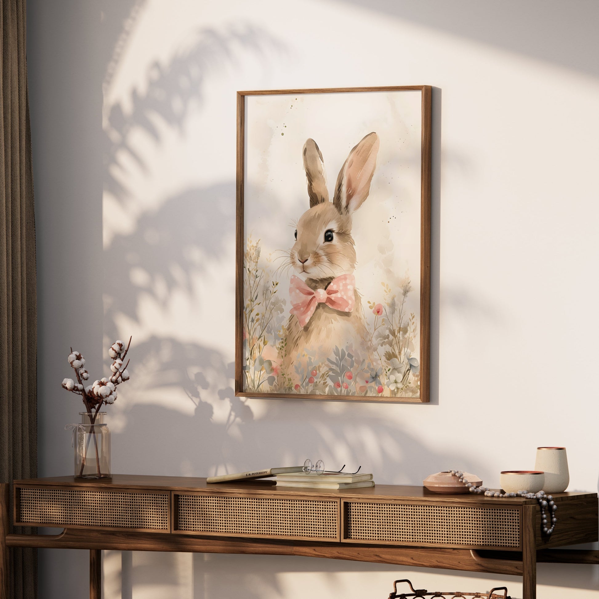 Premium Poster of Cute Bunny with Pink Bow Illustration Art Posters