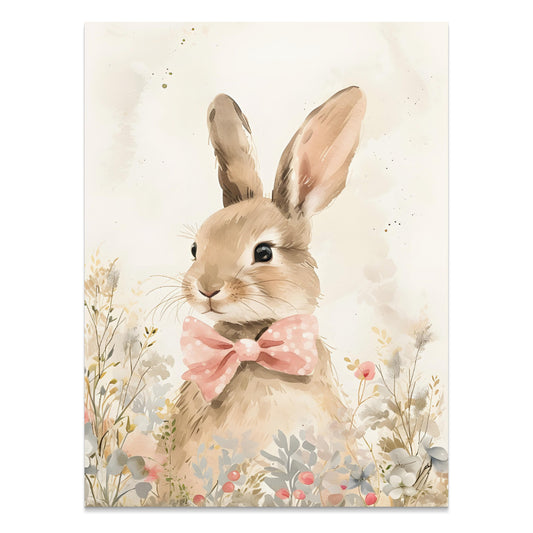 Premium Poster of Cute Bunny with Pink Bow Illustration Art Posters