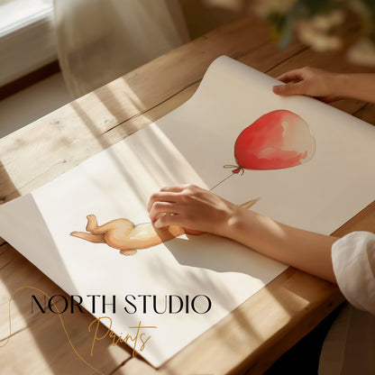 Premium Poster of Cute Bunny with Red Balloon Art Print Posters
