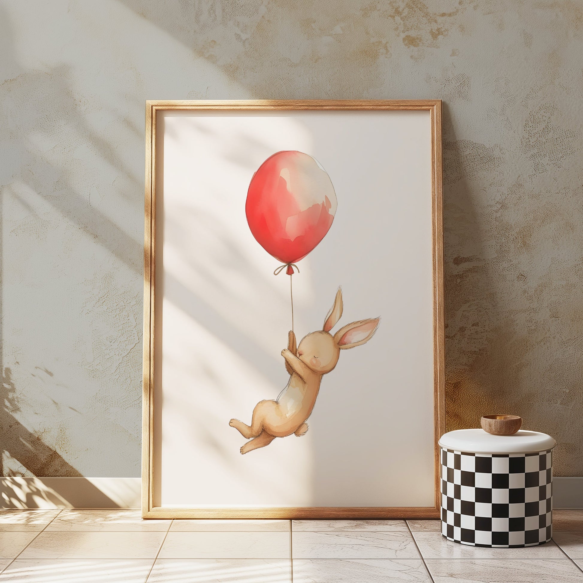 Premium Poster of Cute Bunny with Red Balloon Art Print Posters