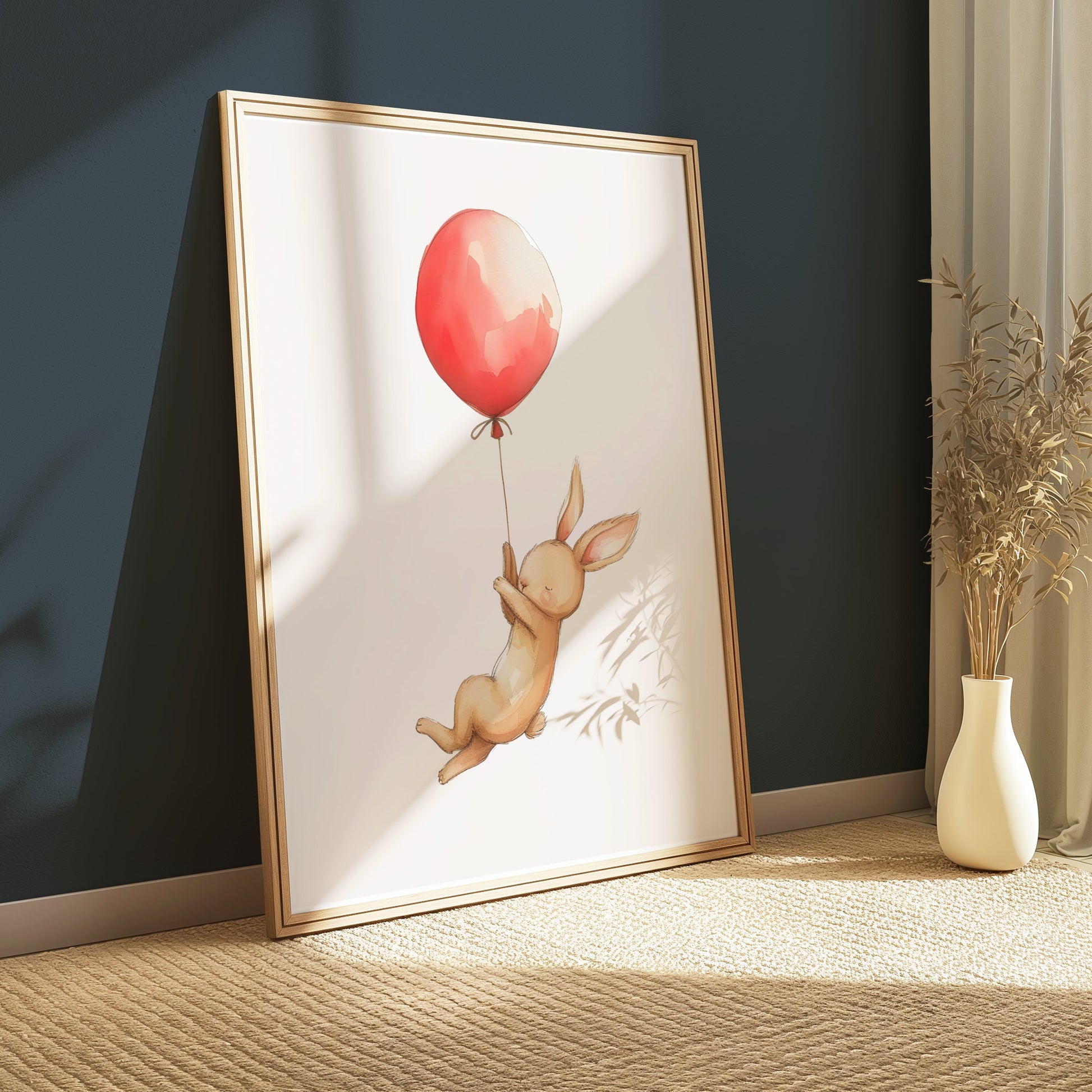 Premium Poster of Cute Bunny with Red Balloon Art Print Posters